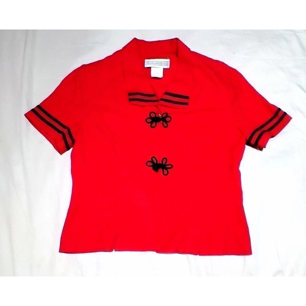 JESSICA HOWARD VINTAGE LOUNGE TOP RED WITH BLACK TRIM ORIENTAL SIZE 12 - Picture 1 of 5